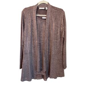 Susan Graver Liquid Knit Metallic Foil Rose Gold 2Pc Twin Set Size L Tank Cardi